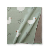 Minty Duck knit baby blanket folded to show front and reverse sides